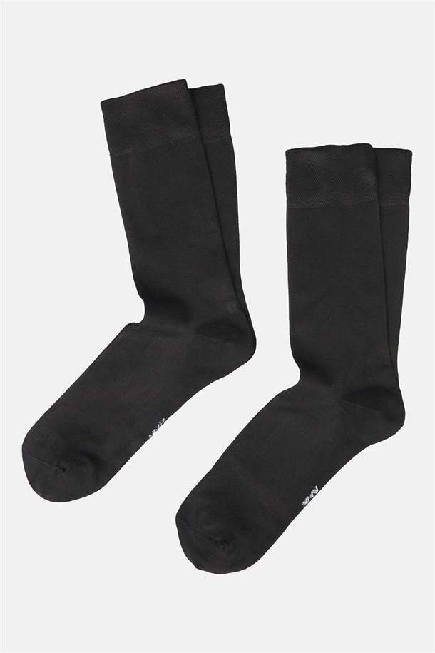 Siyah Düz Bambu Soket Çorap